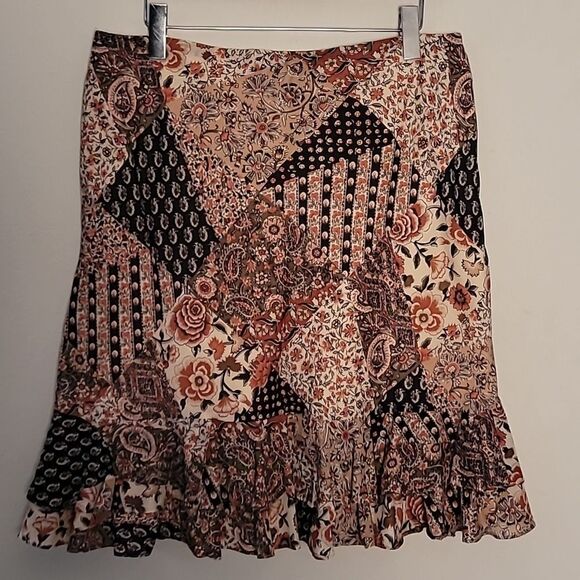 Chaps Dark Floral Patchwork Print Skirt Sz M Y2K Bohemian - Picture 4 of 8